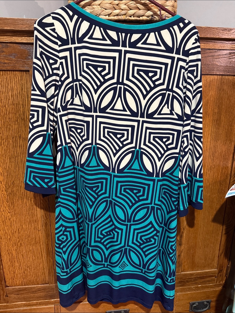 Eliza J Teal and Navy Geometric Midi Dress